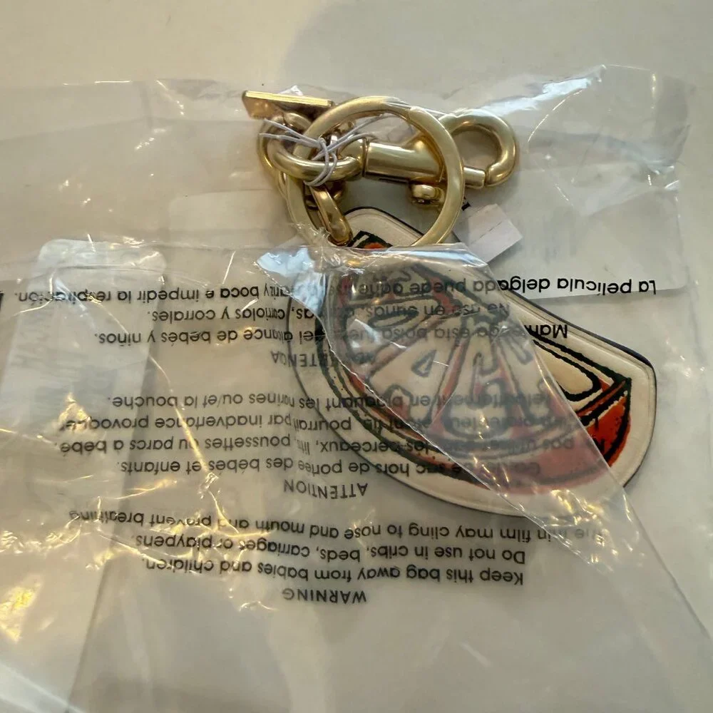 COACH orange, gold, SNAP VALET KEY FOB/ RING/ BAG CHARM, leather - Picture 9 of 10
